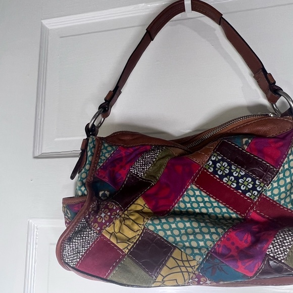 Fossil Bags Vintage Fossil Leather Patchwork Bag Suede Fabric Quilt